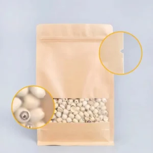 50Pcs Stand Up Bags,Kraft Zip Lock Matte Window Reusable Sealing All-Purpose Food Storage Pouches Reclosable For Nuts Beans Tea