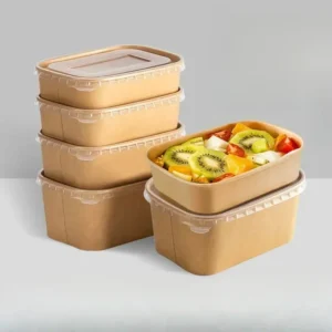50pcs Disposable Kraft Paper Square Box Thick Rectangular Takeaway Fast Food Boxs Environmentally Friendly Picnic Packaging Bowl
